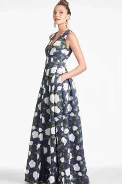 Sachin & Babi Brooke Gown - Navy/Ivory Moonlit Garden