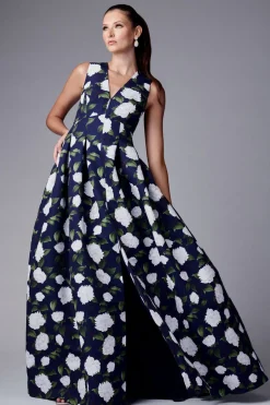 Sachin & Babi Brooke Gown - Navy/Ivory Moonlit Garden