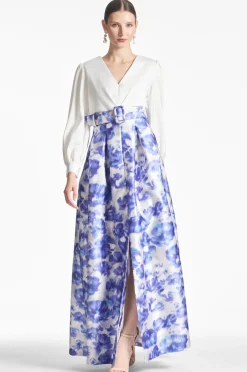 Sachin & Babi Zoe Gown - Off White/Azure Watercolor