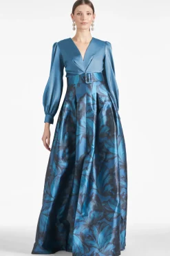 Sachin & Babi Zoe Gown - Smokey Slate/Tonal Petal